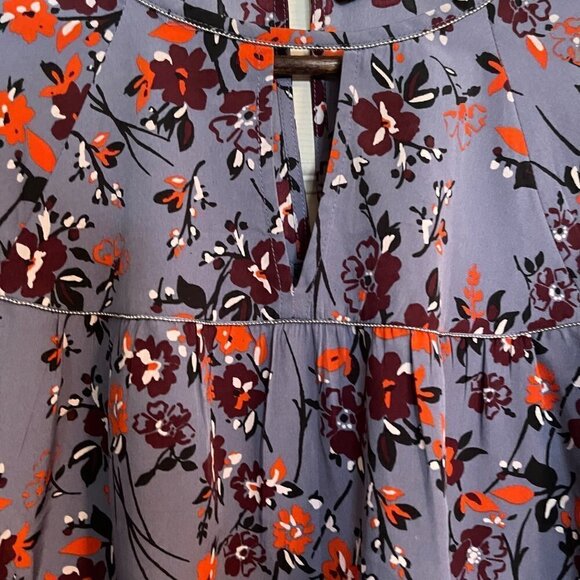 Abercrombie & Fitch Womens Blue Floral Open Sleeve Keyhole Bohemian Blouse XS - Picture 4 of 10